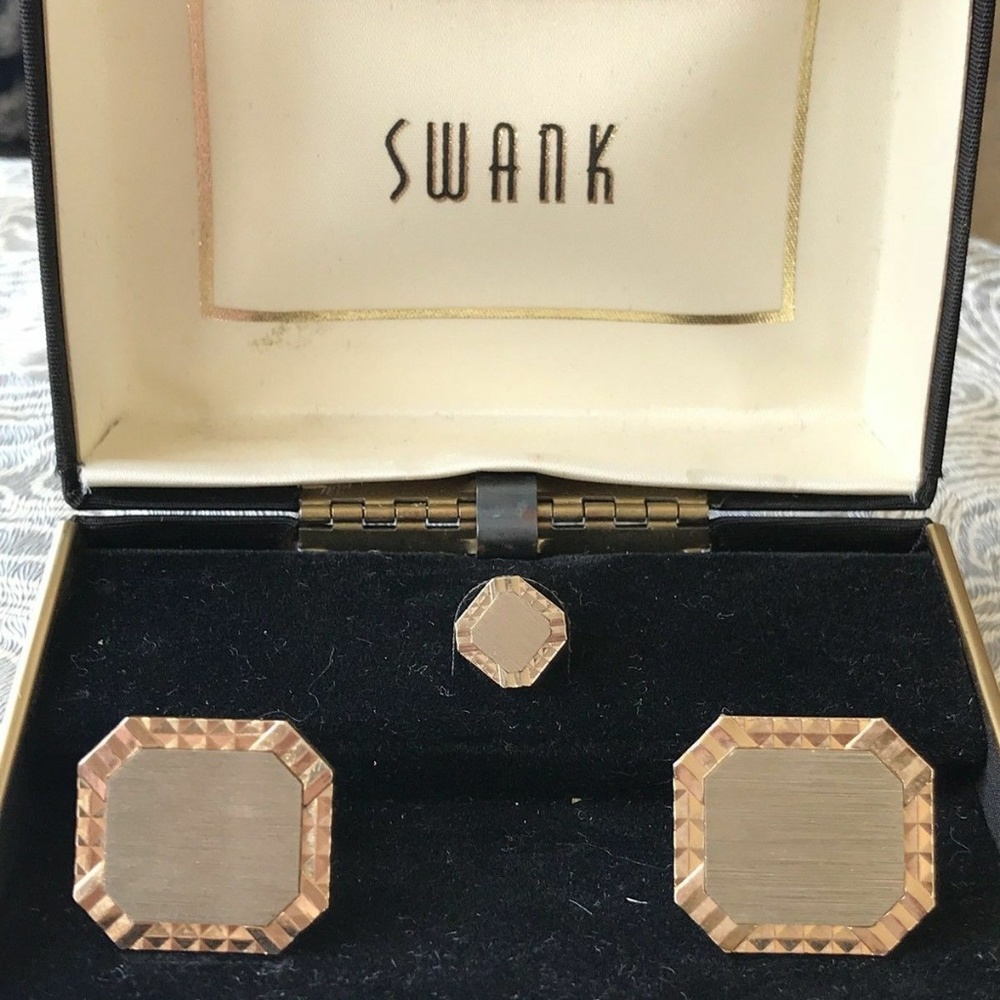 Vintage SWANK Cufflinks & Tie tack New In Box!
